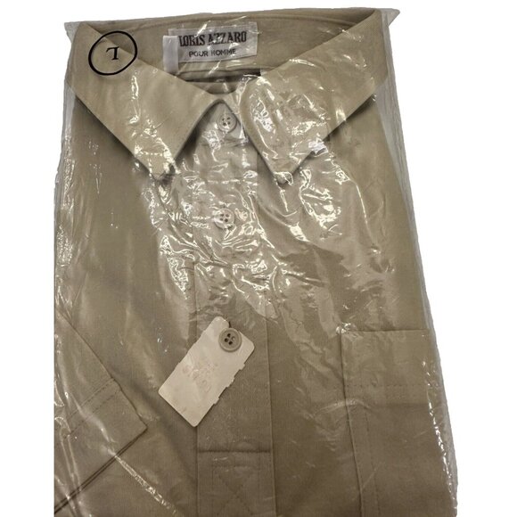 NEW Azzaro Button Down Formal Dress Shirt Pocket Tan Beige Mens Sz L $120 Retail - Picture 8 of 8